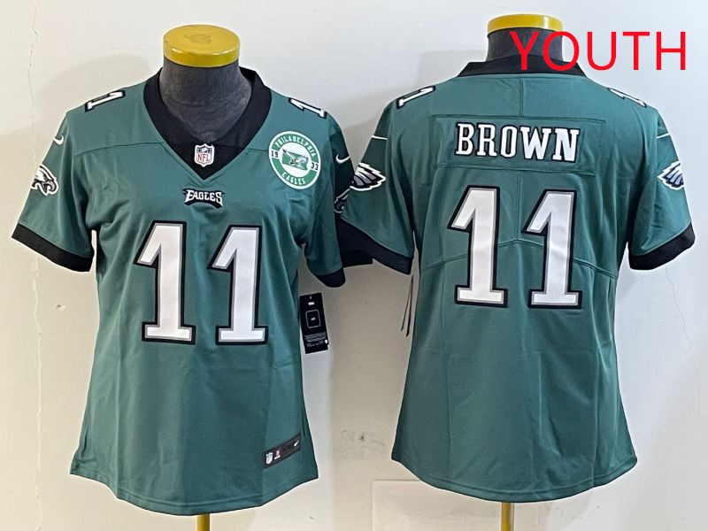 Youth Philadelphia Eagles #11 Brown Green Second generation 2025 Nike Limited NFL Jersey style 3